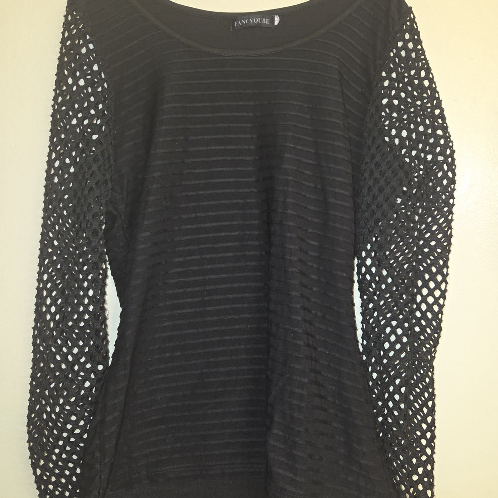 Chic Black Mesh Sleeve Blouse